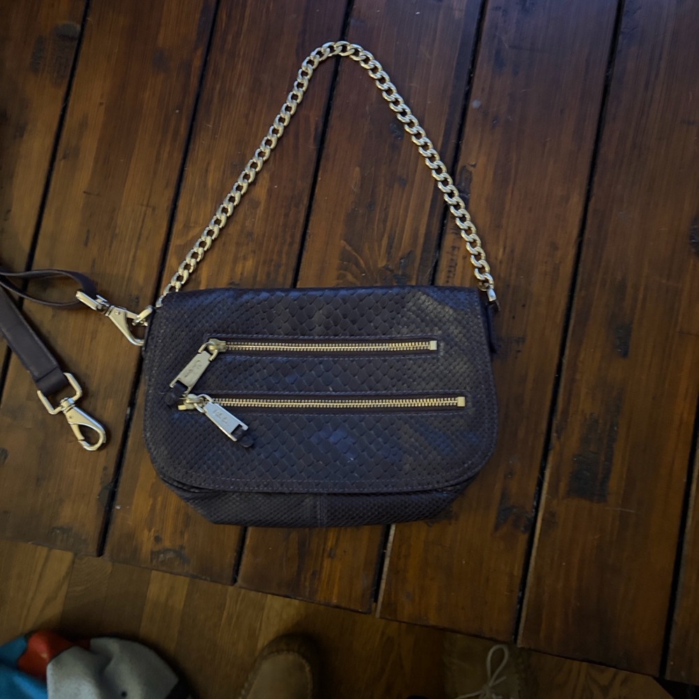 Cole Haan Purple faux Crocodile Leather Crossbody with Gold-Tone Chain Accents